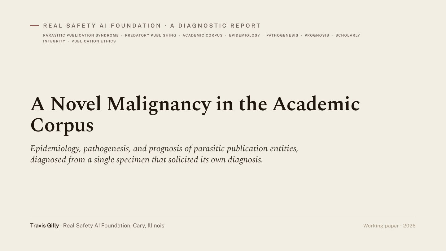 First slide of the plain language summary of A Novel Malignancy in the Academic Corpus: Epidemiology, Pathogenesis, and Prognosis of AI Slop