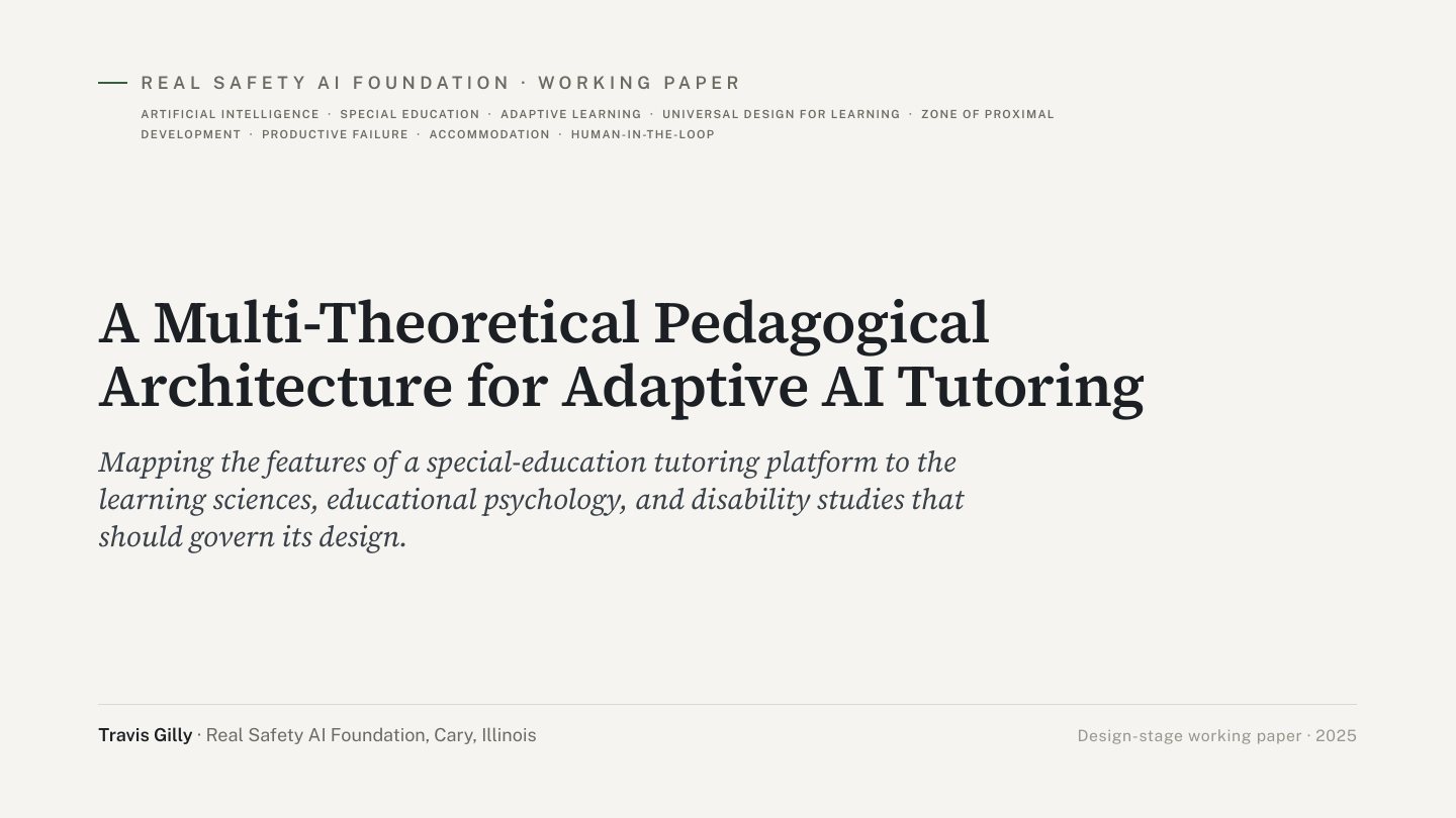 First slide of the plain language summary of A Multi-Theoretical Pedagogical Architecture for Adaptive AI Tutoring in Special Education