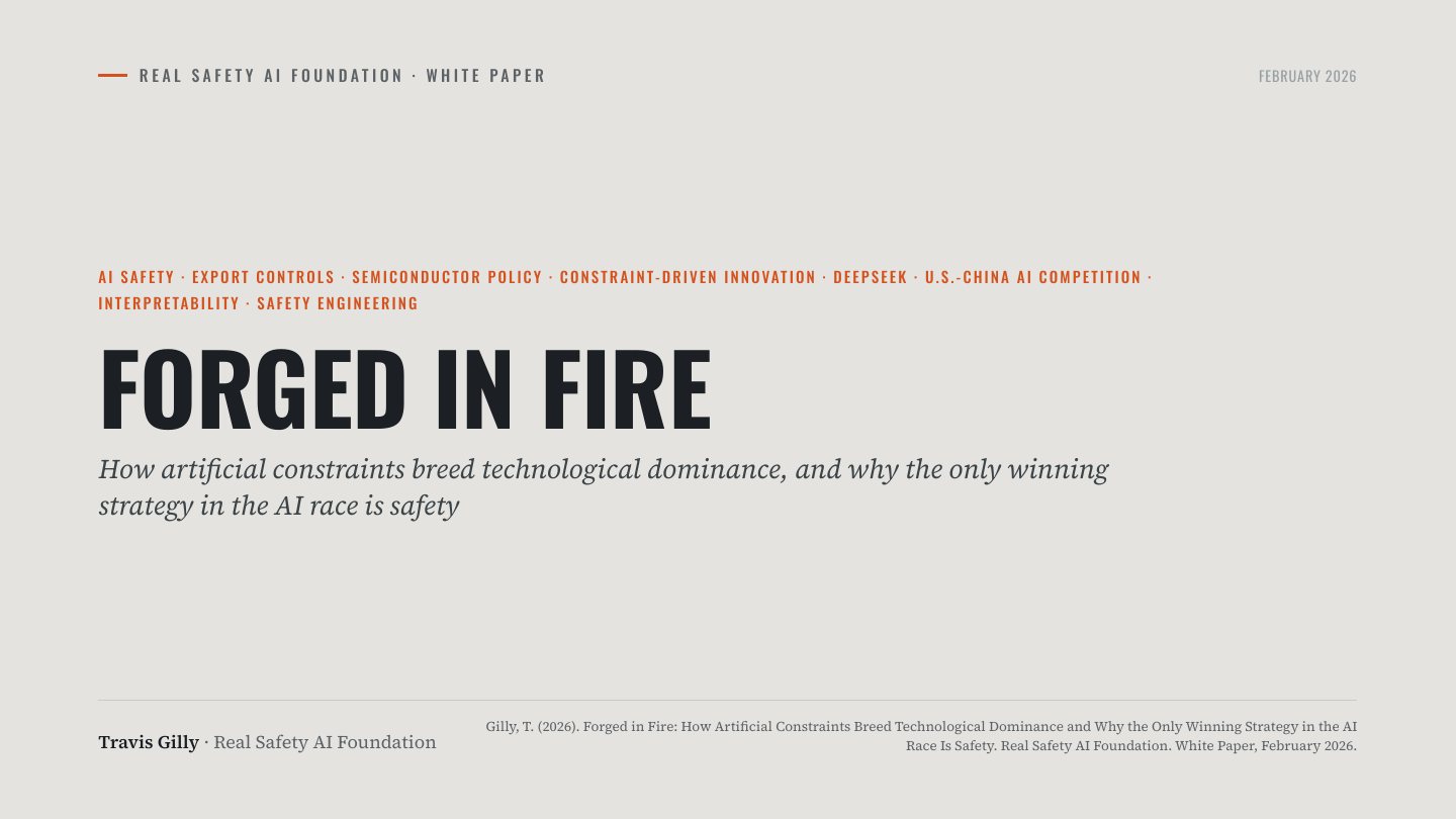 First slide of the plain language summary of Forged in Fire: How Artificial Constraints Breed Technological Dominance