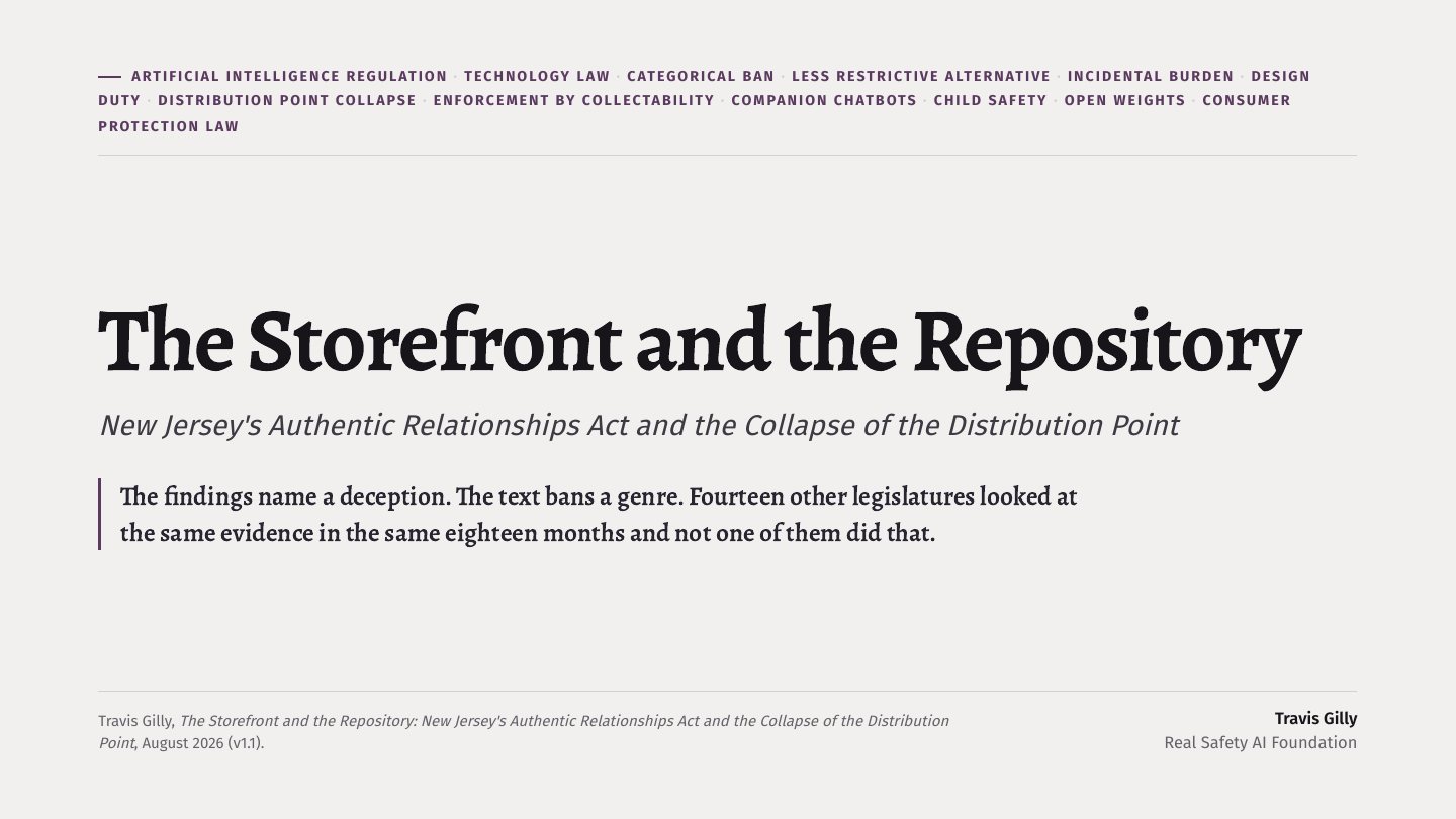 First slide of the plain language summary of The Storefront and the Repository: New Jersey's Authentic Relationships Act and the Collapse of the Distribution Point