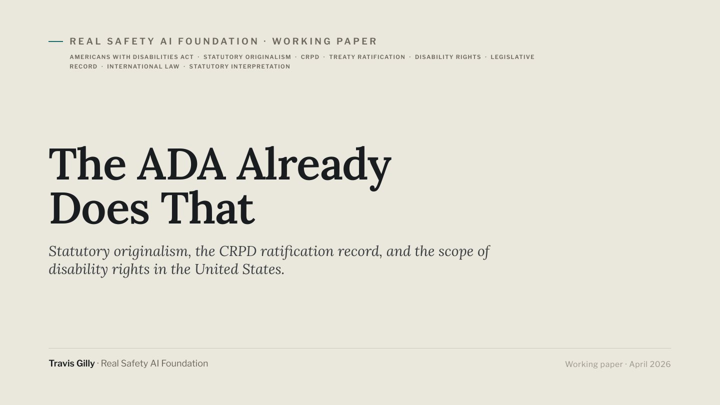 First slide of the plain language summary of The ADA Already Does That: Statutory Originalism, the CRPD Ratification Record, and the Scope of Disability Rights in the United States
