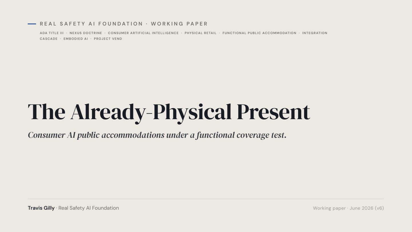 First slide of the plain language summary of The Already-Physical Present: Consumer AI Public Accommodations Under a Functional Coverage Test