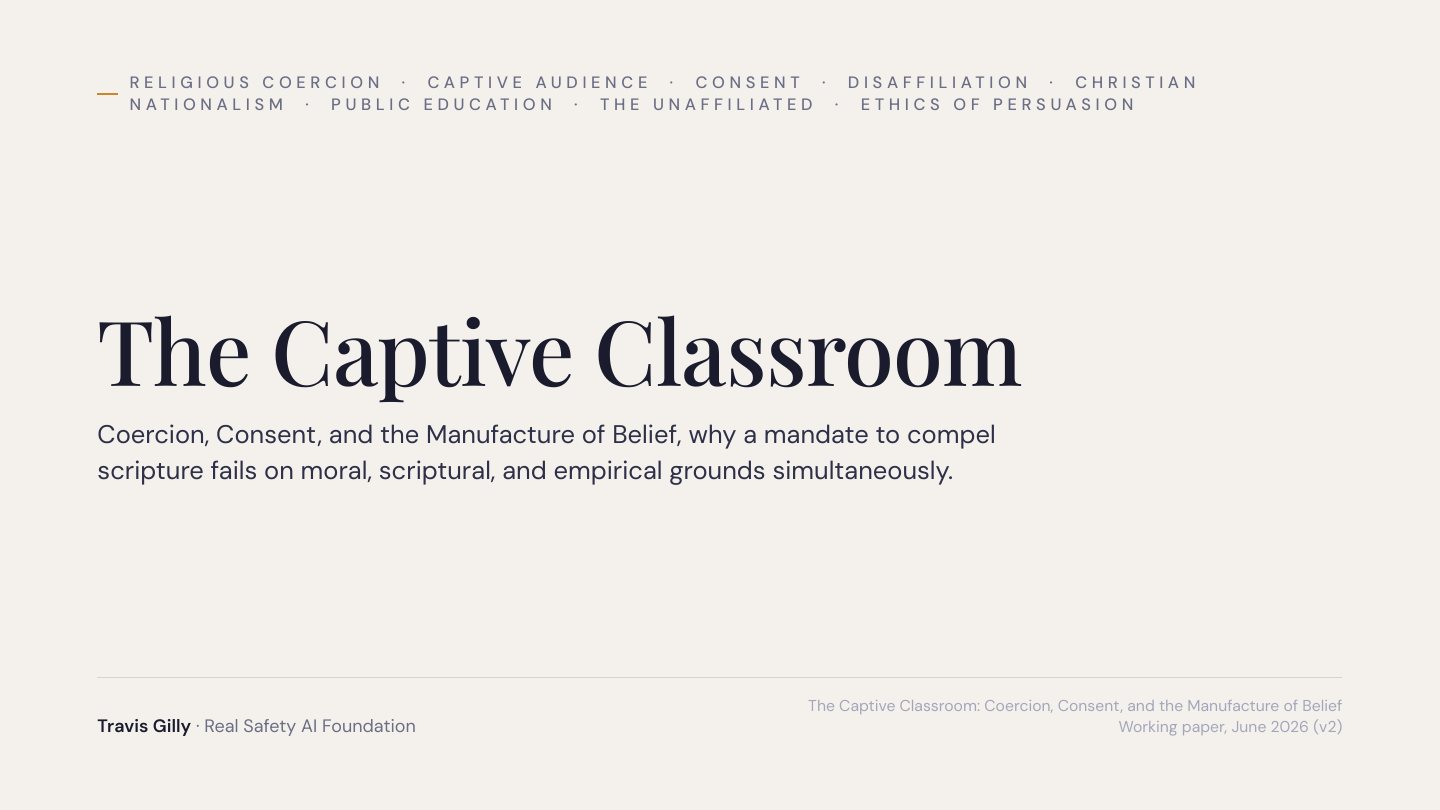 First slide of the plain language summary of The Captive Classroom: Coercion, Consent, and the Manufacture of Belief