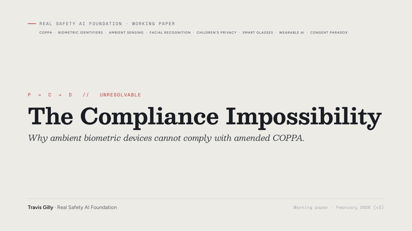 First slide of the plain language summary of The Compliance Impossibility: Why Ambient Biometric Devices Cannot Comply with Amended COPPA
