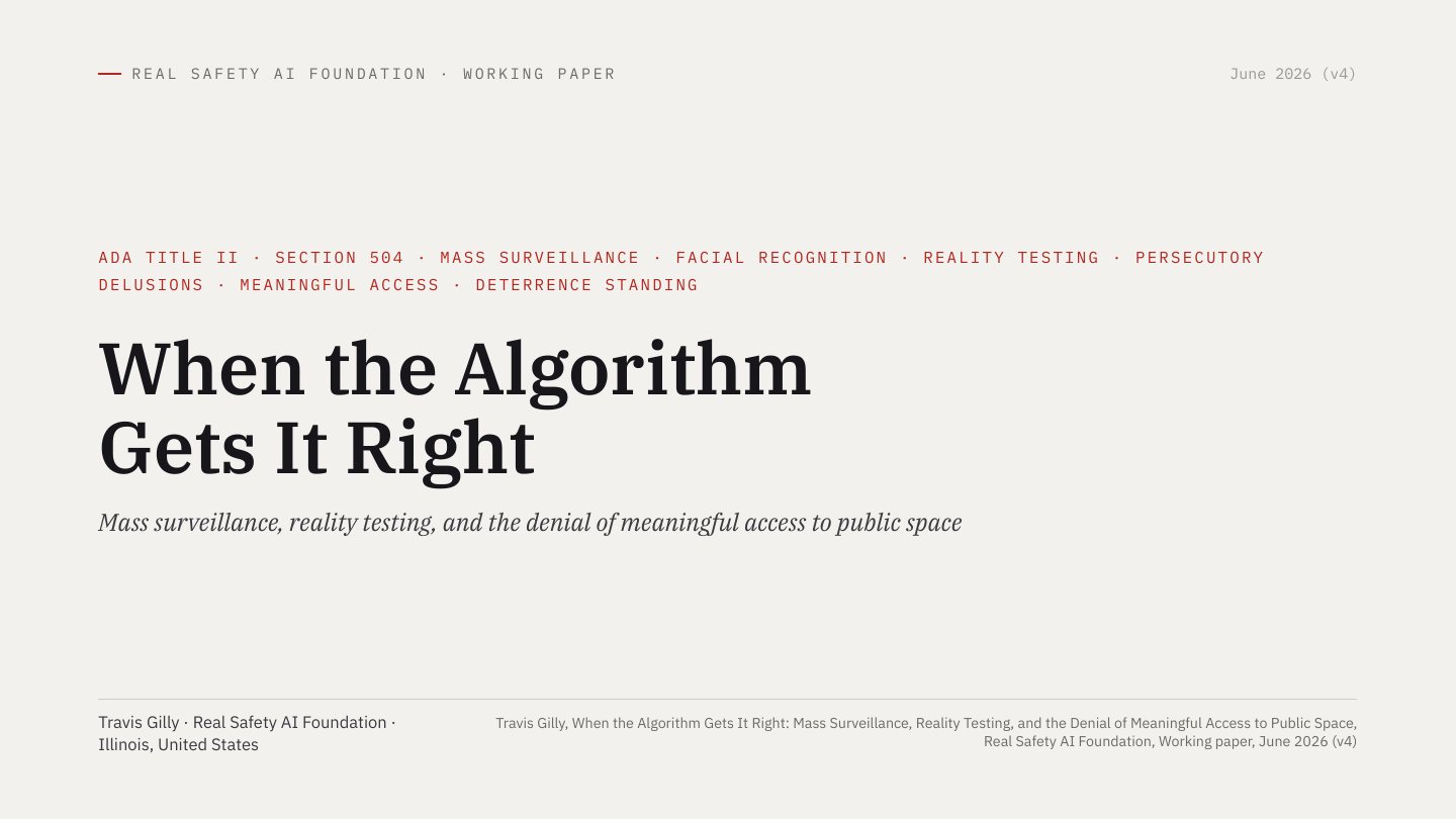 First slide of the plain language summary of When the Algorithm Gets It Right: Mass Surveillance, Reality Testing, and the Denial of Meaningful Access to Public Space